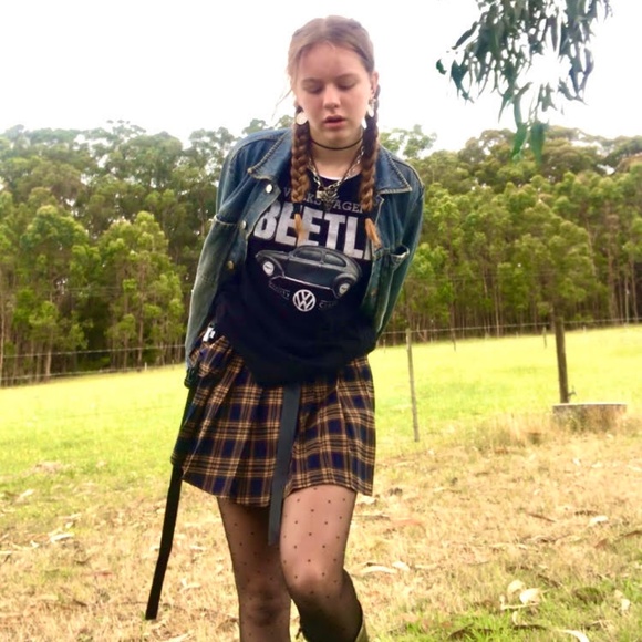black and orange gingham pleated skirt - Picture 4 of 5